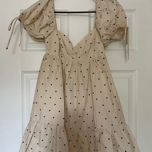 Cream and Brown Polka Dot Sweetheart Mini Babydoll Dress